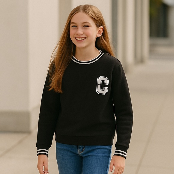 NWT Denim & Flower Unisex Varsity Fleece Sweatshirt 11/12 - Picture 1 of 10